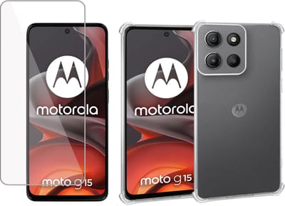 Geschikt voor Motorola Moto G15 / G05 / E15 - Hoesje + Screenprotector – Gehard Glas Cover + Shock Proof Case - Transparant