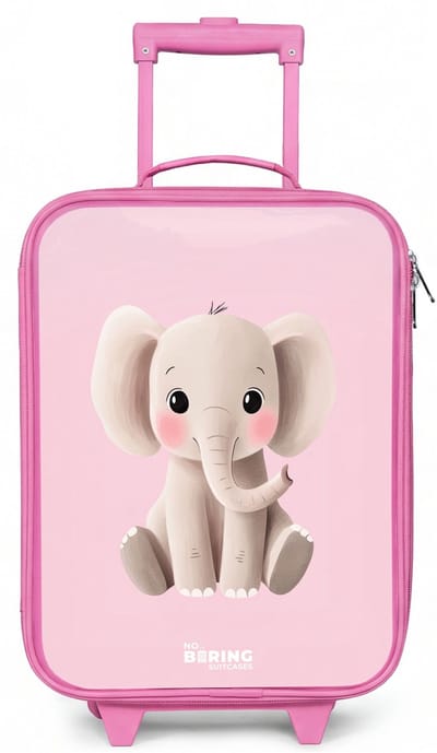NoBoringSuitcases.com® - Kinderkoffer roze - Kindertrolley meisje - Olifant - Baby - Blosjes - Illustratie - Koffer kind lichtgewicht - Reiskoffer trolley voor kinderen - Koffertje met lichtgevende wieltjes - Rolkoffer