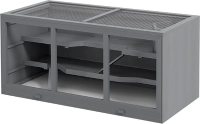 Hamsterkooi - Cavia kooi - Rattenkooi - Huisje - 2 Niveaus - Verwijderbare Lade - Met Voederstation - Zaag - Loopplank - Hutten - Hangbrug - Hout - 115L x 57B x 55H cm - Grijs