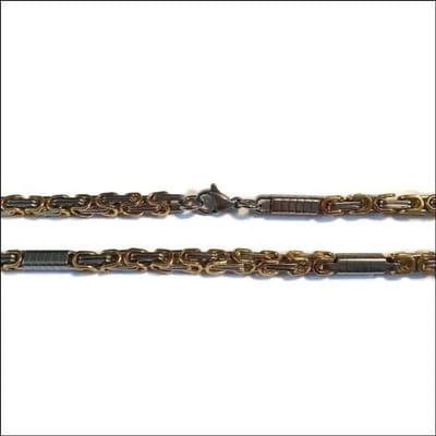 Aramat Jewels | Halskettingen | RVS Koningsketting Bicolor – Zilver & Goudkleurig Schakelketting Staal Unisex | | | |4mm | Staal | Volwassenen | Verkleurd niet