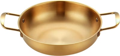Roestvrijstalen Steelpan – Maat 18cm – Goudkleur – Droge Pot voor Thuis Koken – Geschikt voor Zeevruchten en Rijst – Paella Pan – Picknick Snackbord – Kookgerei met Handvat