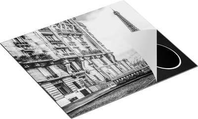 Chefcare Inductie Beschermer Eiffeltoren in Parijs met een Rode Kever Auto - Zwart Wit - 60x50 cm - Afdekplaat Inductie - Kookplaat Beschermer - Inductie Mat