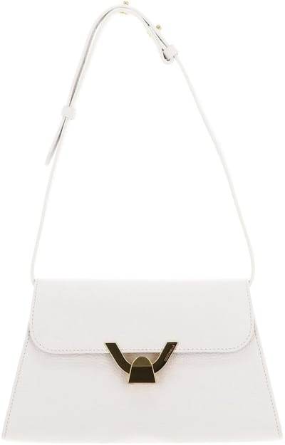 COCCINELLE Leren Schoudertas Avondtas Dew Handbag Grained Leather Blanco Crème