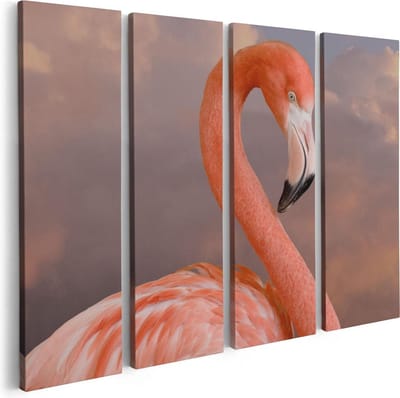 Artaza Canvas Schilderij Vierluik Roze Flamingo in de Wolken - 80x60 - Foto Op Canvas - Canvas Print