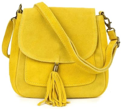 Gele Suède Schoudertas Tassle - Suède Boho Schoudertassen met Kwastje - Italiaans Suède - Verstelbaar Hengsel - Geel
