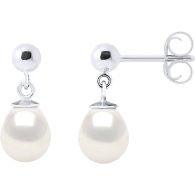 Oorbellen in Wit Goud en Echte Cultuurzoetwaterparels Parel 7-8 mm