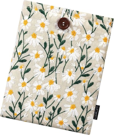 Daisy Padded Sleeve Pouch voor 6-7 inch e-readers, geschikt voor Kindle Paperwhite, Oasis en Kobo, met witte bloemenprint
