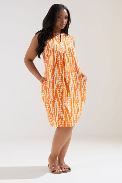 Yours Oranje Abstracte Minijurk Met Inkeping In De Hals Size 54-56
