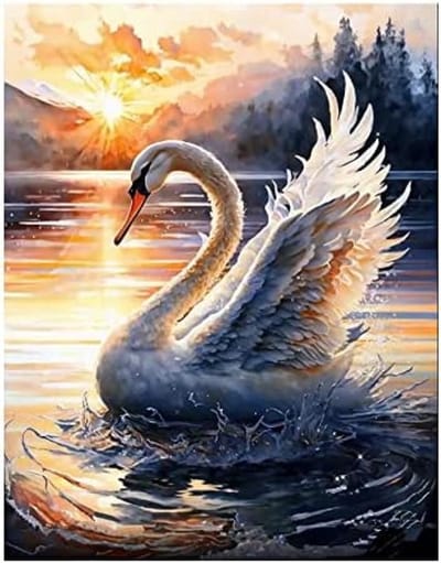 PromoHome Diamond Painting Kit Vierkante Stenen 40x50 cm - Zwaan Landschap Zonsondergang 5D Diamant Schilderij voor Volwassenen en Kinderen Creatieve Kunst Ambachten