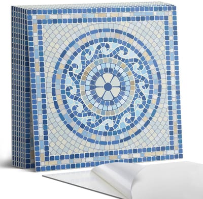 Coloray Plaktegels - Mozaïek in tinten van de lucht Portugese Tegels - 30 cm x 30 cm - Blauw Plaktegels - 9 stuks - Vierkant PVC Tegels - Plaktegels Keuken - Zelfklevende Vloertegels - Vinyl Tegels - Zelfklevende Tegels