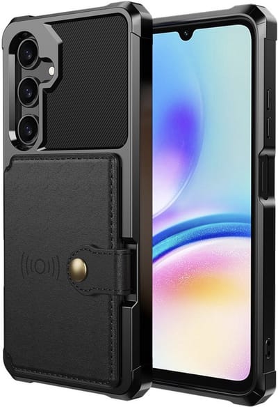 YPCd Hardcase Kaarthouder Hoesje – Geschikt voor Samsung Galaxy A16 – Shockproof Backcover met Pasjesvak en Drukknop – Magneet voor Autohouder – Zwart