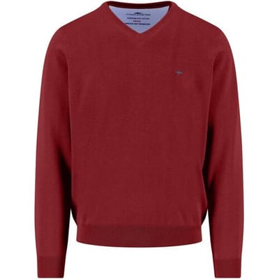 Fynch-Hatton Trui Uni Color Superfine Cotton V-Neck Garnet Red / male