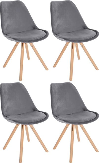 CLP Sofia Set van 4 Eetkamerstoelen - Zonder armleuning - Velvet - Fluweel - grijs natura (ronde)