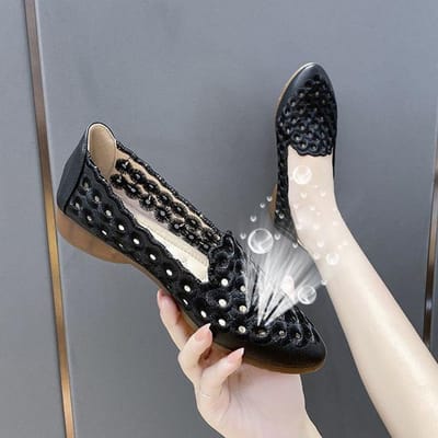 Été Nouvelles Baskets Femmes Respirantes Brodées Creuses Semelle Tendon d'Ox Chaussures Simples Décontractées Mode Rétro Chaussures de Sport 35 noir