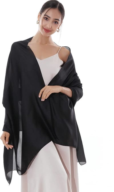 longziming - Sjaal - Shawl - Neksjaal - Trouwstola - Luxe zijde-achtige afwerking - Zachte en huidvriendelijke textiel - Veelzijdig te dragen als accessoire - Tijdloos cadeau voor bruiloft of jubileum - Zwart