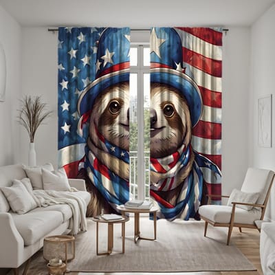 Ensemble 2 pièces HD Portant le drapeau américain Môle rideau décoratif Cravate bleue rideau imprimé numérique Style décoration intérieure Décorer salon r W52H63inchW132H160cm gray