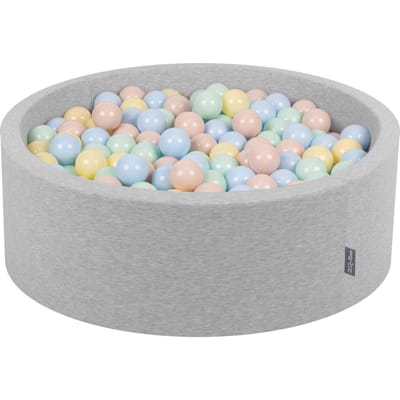 KiddyMoon ballenbad rond baby 90x30cm 300 ballen - Ballenbak kinderballen BPA-vrij - Wasbare hoes - Lichtgrijs: Pastelbeige Pastelblauw Pastelgeel Mint