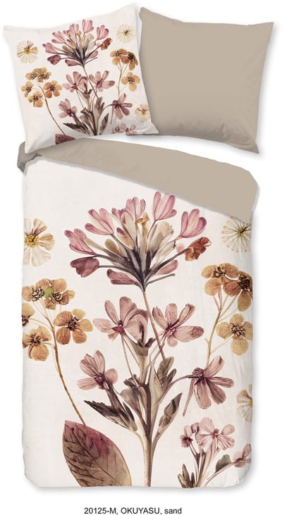 Pure dekbedovertrek bloemen - 1 persoons 140x200/220 cm - Zand - Microvezel