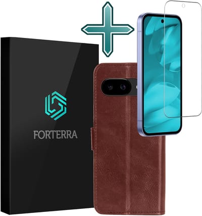 Hoesje Met Screenprotector - Geschikt voor Google Pixel 9a - Luxe Pasjeshouder - Flipcase - Bookcase Portemonee - Flip Case - Kunstleer Book Case - Book Cover - Walletcase - Portemonneehoes - Bruin