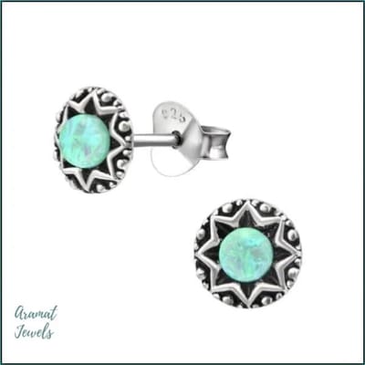Aramat Jewels -Bali Oorbellen - 925 zilveren opaal sieraden -6mm studs