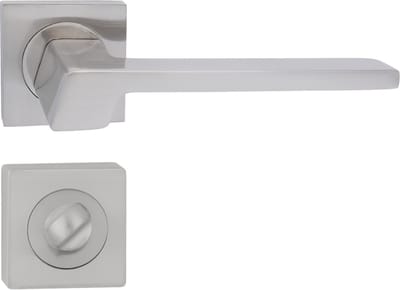 DOMINO CANTORO-QR - Luxe Nikkel Deurklink Set op Vierkante Rozet met WC Sluiting - Aluminium Deurbeslag - Complete Set