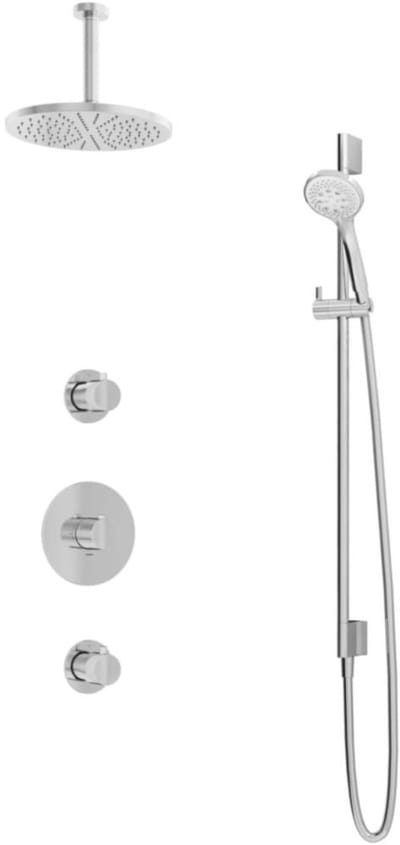Hotbath Buddy - Inbouw Regendoucheset - 2 Stopkranen - Thermostatisch - Plafondbuis 15 cm - Hoofddouche 250 mm - Ronde Handdouche 3 Standen - Glijstang 900 mm - Waterbesparend - V01
