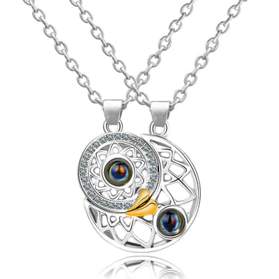 I LOVE YOU in 100 talen BFF Ketting voor 2 - Zon & Maan "Ik hou van jou" Vriendschapsketting / Koppel Ketting voor Twee - Magnetisch - Zilver - Pax Amare