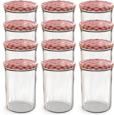 Oputec 12x 440ml inmaakpotten / voorraadpotten TO Ø 82 mm – glazen jampotten – metalen schroefdeksel rood-wit geruit – conservenpotten