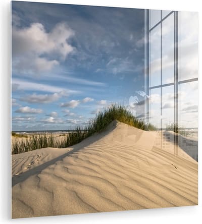 MuchoWow® Glasschilderij 20x20 cm - Schilderij acrylglas - Strand - Zand - Nederland - Foto op glas - Muurdecoratie woonkamer - Wanddecoratie slaapkamer - Schilderijen