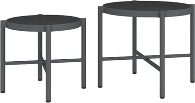 Outsunny Salontafels, uittrekbaar, voor de tuin, salontafels, met blad van gehard glas, aluminium frame voor terras, balkon, veranda, zwart, 2 stuks