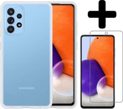 Hoesje - Met Screenprotector - Geschikt voor Samsung Galaxy A72 - Sterk & Shockproof - Back Cover - Siliconen Case - Telefoon Hoes - Telefoonhoesjes - Transparant