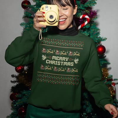 Foute Kersttrui - Kleur Groen - Merry Christmas Oldschool - Maat XS - Uniseks Pasvorm - Kerstkleding voor Dames & Heren