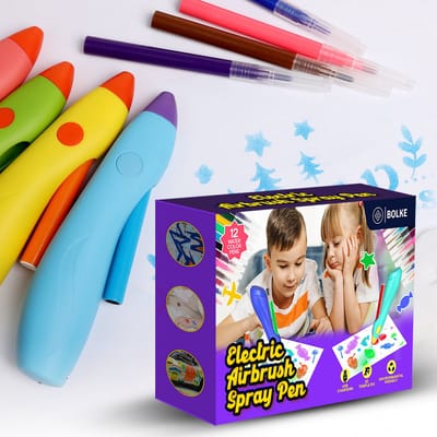 Bolke Blaasstift - Blaaspennen - Spraypen - oplaadbaar - 12 vullingen - 30 stencils - kleur geel