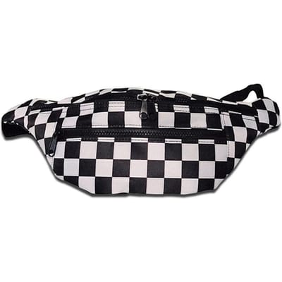 Sac Ceinture à Carreaux Noir et Blanc pour Femmes Nouveau Sac Bandoulière Tendance Sac de Poitrine en Toile à Double Fermeture Éclair