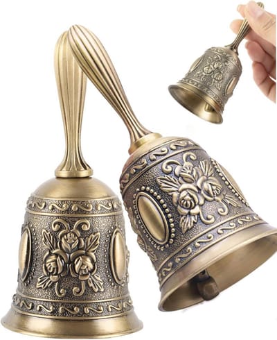 2 stuks Vintage Handbel Tafelbel 11,3 cm - Bronskleur Legering - Voor Restaurant Hotel Winkel Service - Antislip Handvat - Decoratief en Functioneel