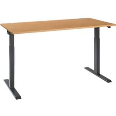 Bureau ERGO-T 2.0 - elektrisch in hoogte verstelbaar - B 1600 x D 800 x H 715-1205 mm - T-voet antraciet - beuken decor - ons merk Schäfer Shop Select