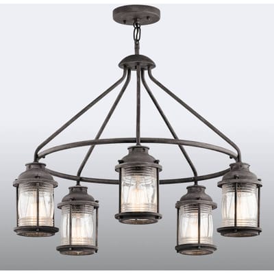 Kichler LED Kroonluchter | 5X E27 Max 60W | IP44 | Dimbaar | Weathered Zinc