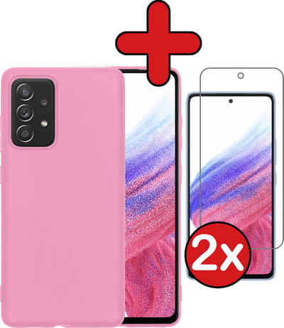 Hoesje - Met 2x Screenprotector - Geschikt voor Samsung Galaxy A53 - Sterk & Shockproof - Telefoon Hoes - Back Cover - Siliconen Case - Telefoonhoes - Lichtroze