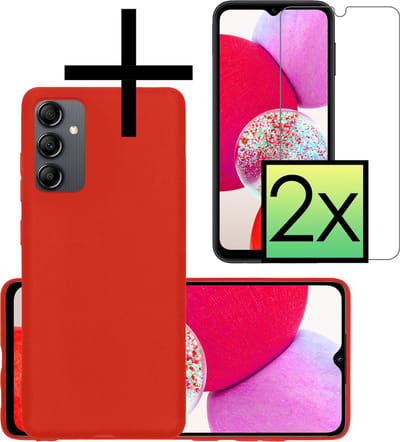 Hoesje - Met 2x Screenprotector - Geschikt voor Samsung Galaxy A14 - Sterk & Shockproof - Back Cover - Siliconen Case - Telefoon Hoes - Rood