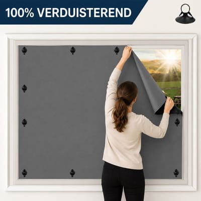 Qelus Verduisteringsgordijn met Zuignappen - 100% Verduisterend & Op Maat te Knippen - 140x167cmcm - Draagbaar Zonnescherm voor Slaapkamer, Reizen - Incl. Opbergtas - Zwart