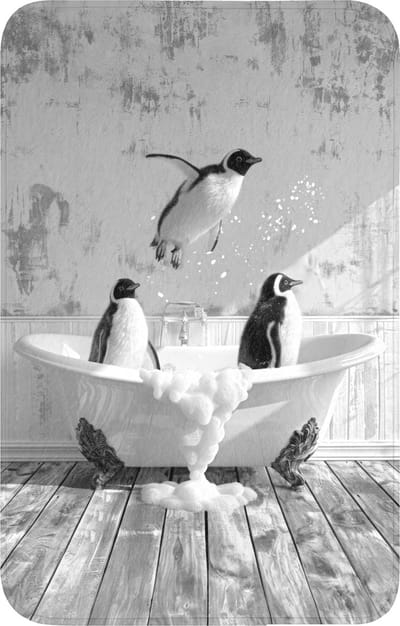 WC mat 50x80 cm - Antislip - Pinguïns - Vintage - Dieren - Zwart - Wit - Toiletmat - Vloermat - Douchemat - Toilet tapijt - Toiletmatten