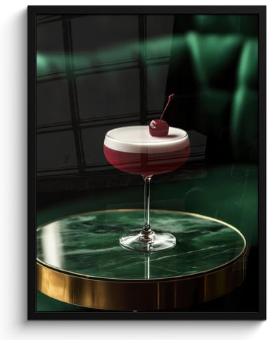 Fotolijst inclusief poster - Posterlijst 50x70 cm - Posters - Kers - Cocktail - Rood - Marmer - Foto in lijst - Keuken decoratie muur - Wanddecoratie accessoires - Muurdecoratie - Schilderijen
