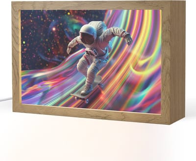 Nachtlampje 30x20 cm - Kinder lampje - Astronaut - Ruimte - Skateboard - Kleurrijk - Tafellamp kinderkamer - Slaapkamer lamp - Bedlamp kinderen - Kinderlampje stopcontact - Wandlamp babykamer - Nachtlampjes