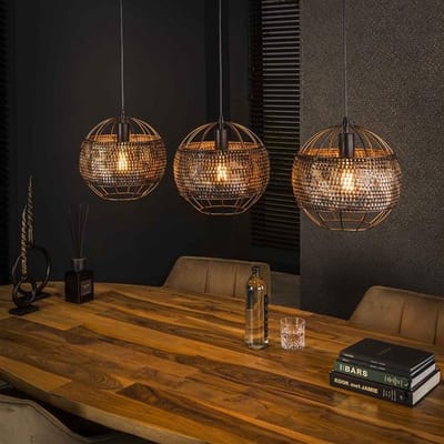 PS-Collection Armor Open 3L Hanglamp - Ø30 cm - Zwart/Bruin - Metaal - hanglampen eetkamer, hanglamp zwart, hanglampen woonkamer, hanglamp slaapkamer, hanglamp kinderkamer, hanglamp rotan, hanglamp hout, hanglamp industrieel