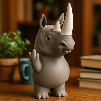 AnimalsAttitude – Kleine Neushoorn Figurine met Middelvinger – 3D-geprint PLA Beeldje – Striking Display Decor