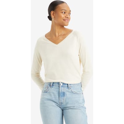 Levi's Petal Vneck Sweater White Swan Lightweight Maat: S | Gebreide Truien Outlet | Dames | Wit