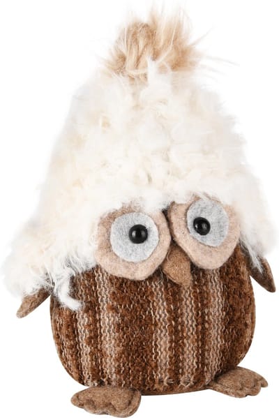 Dekoratief | Uil m/muts, bruin/beige, stof, 12x10x20cm | A245131