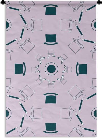 Wandkleed - Wanddoek - Goochelaar - Patronen - Konijnen - 60x90 cm - Wandtapijt
