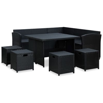 vidaXL - 6-delige - Loungeset - met - kussens - poly - rattan - zwart