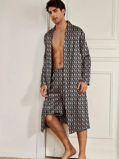 Ochtendjas-Badjas-Heren-Satijn-Blauw-Kwaliteit-Mooi-Goedkoop-Short print glans bruin zwart